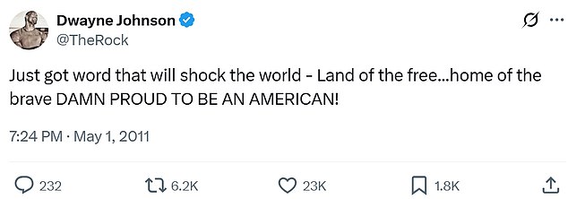 On May 1, 2011, the star famously posted: 'Just got word that will shock the world - Land of the free...home of the brave DAMN PROUD TO BE AN AMERICAN!'
