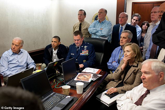 On 9:45pm EDT on the evening of May 1, 2011, The White House had announced that the president would be addressing the nation later on in the evening; Joe Biden, Barack Obama, and Hillary Clinton are seen left to right