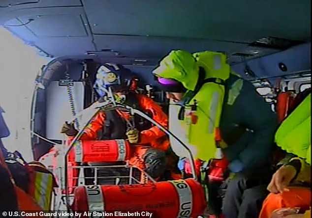 The charter company took to Facebook to thank the 'teamwork of the crew, and the heroic efforts of the US Coast Guard and US Navy' for everyone 'making it home safe and sound' (pictured: rescue)
