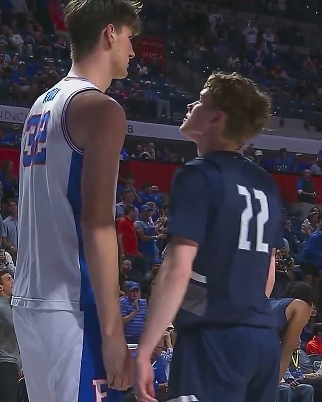 Rioux towered over the opposition - including one player standing at 6-foot-8