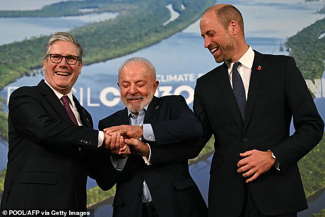 Starmer decided at the last minute to make a flying visit to yet another climate change conference, this one in sunny Brazil - where his interesting three-way handshake with Prince William and Brazil's President Luiz Inacio Lula da Silva took place
