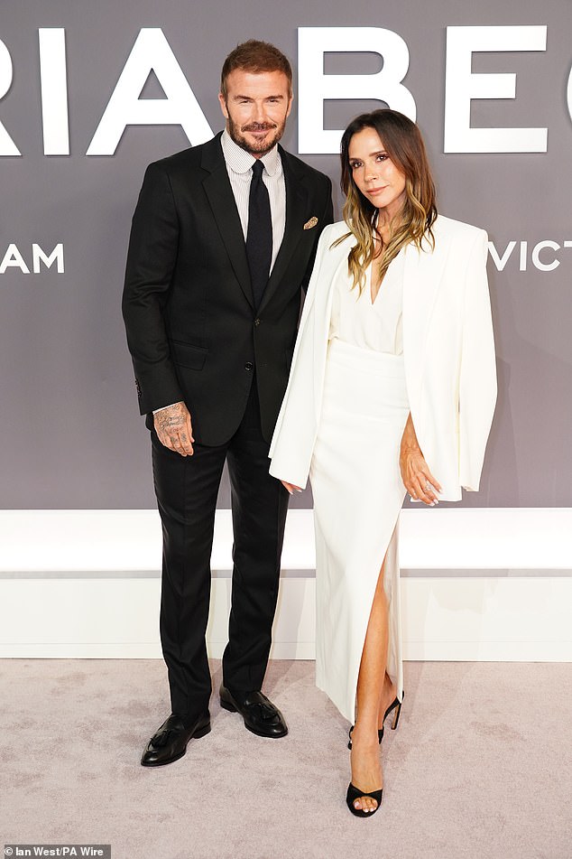 The company reported a net profit of £35.1million for the year, meaning that his net worth, alongside wife Victoria Beckham, is now at a staggering £500m (both pictured last month)