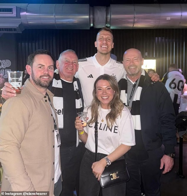 Young, left, joined Chloe and Alan in celebrating Newcastle's triumph in the Carabao Cup final last year