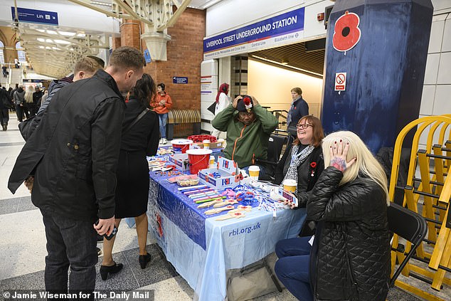 The lack of poppies being worn in Liverpool Street came despite the presence of friendly, personable sellers, who were stationed across two desks at either end of the railway terminus