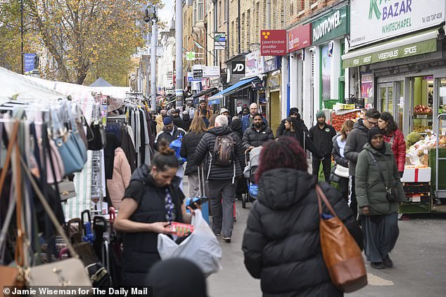 Poppies were few and far between in the Whitechapel area of Tower Hamlets in east London where hardly anyone on the high street was wearing one