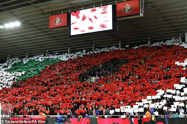 A general view of a poppy tifo banner for Remembrance Sunday before the Premier League match at the Stadium of Light, Sunderland