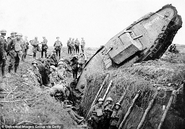 The Battle of Cambrai in 1917 where Sir Adrian was shot through the leg, an injury so severe his leg was nearly amputated