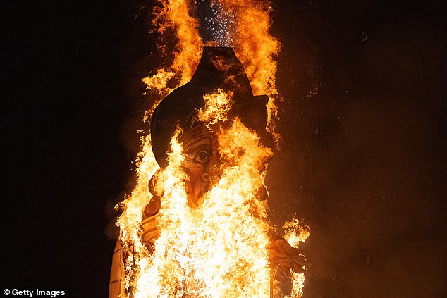 The effigy was set alight during the annual Edenbridge bonfire night celebrations on November 8 in Edenbridge, England