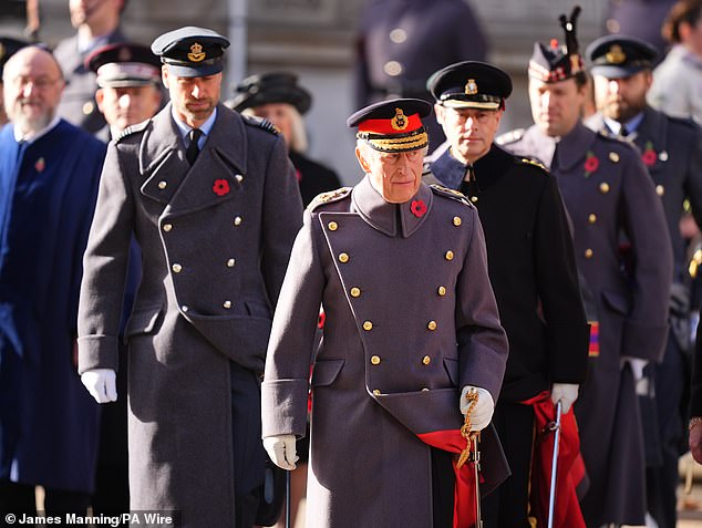 King Charles III followed by the Prince of Wales, (left) and the Duke of Edinburgh (right)