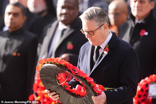 Prime Minister Sir Keir Starmer lays a wreath during the Remembrance Sunday service