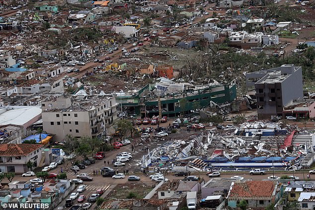 Damaged trees and debris after the tornado ripped through Rio Bonito do Iguacu
