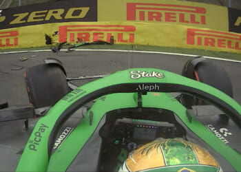 Brazilian driver Bortoleto crashes AGAIN in Sao Paulo with girlfriend looking distraught as he hits barrier