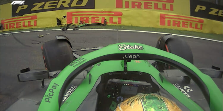 Brazilian driver Bortoleto crashes AGAIN in Sao Paulo with girlfriend looking distraught as he hits barrier