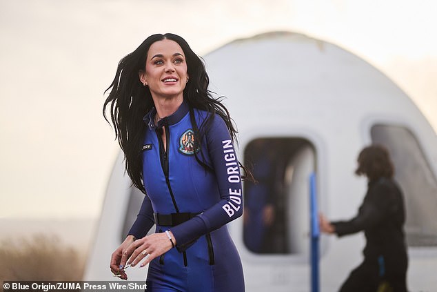 Now Orlando has sent tongues wagging after he put on a cosy display with Rachel, who mocked Katy's Blue Origin Space flight trip (Katy pictured in April)