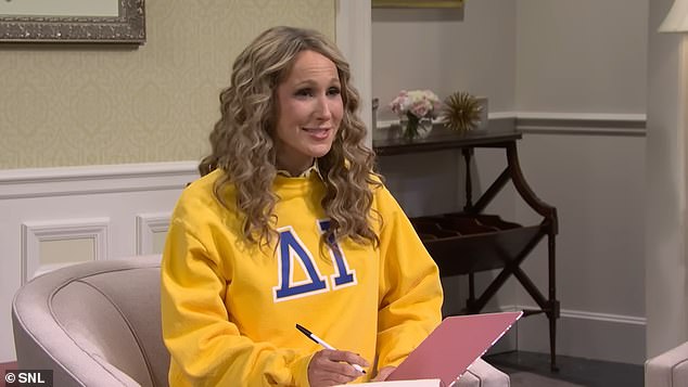 Glaser, seen during SNL's Sorority Meeting skit, was heavily criticized for her monologue