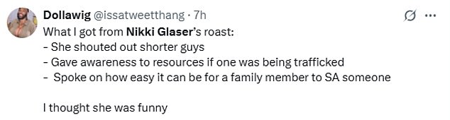 Some viewers defended Glaser's jokes and thought they were funny