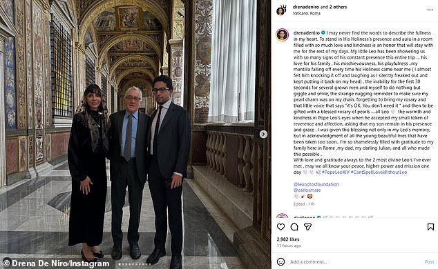 Drena posted several images and video of her time at the Vatican alongside her father