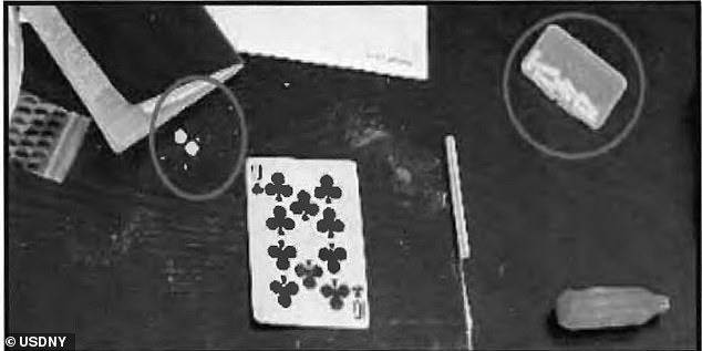 The legendary actor's grandson, Leandro, died at the age of 19 in New York City on July 2, 2023. A white powdery substance was found on a plate near his body. The above photograph from the indictment released this week is an evidence photograph from victim 3's file