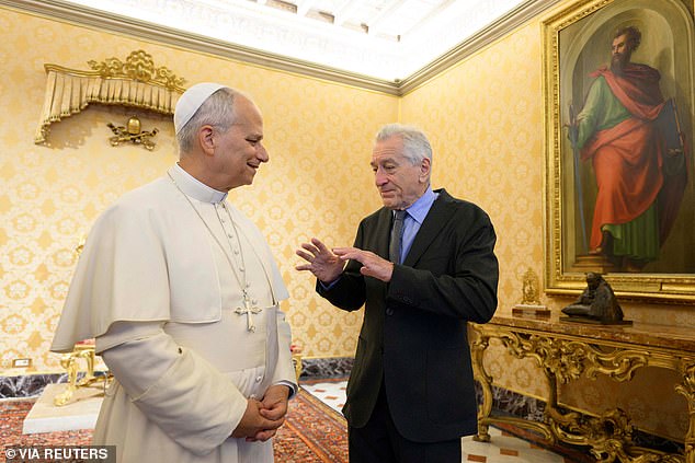 Another angle captures De Niro speaking with The Pope on Friday