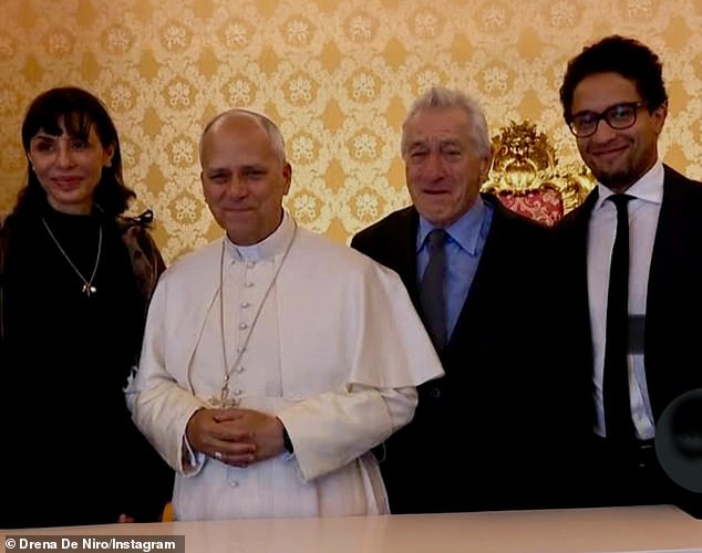 Robert De Niro's daughter, Drena, seen left, mets with Pope Leo at the Vatican on Friday