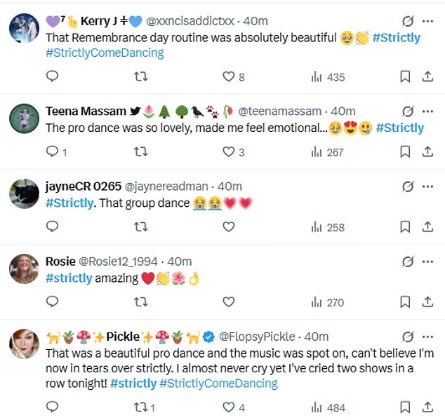 Following the dance, fans praised the moving routine, with posts on X saying: ' For all everyone who gave their lives, a beautiful tribute'