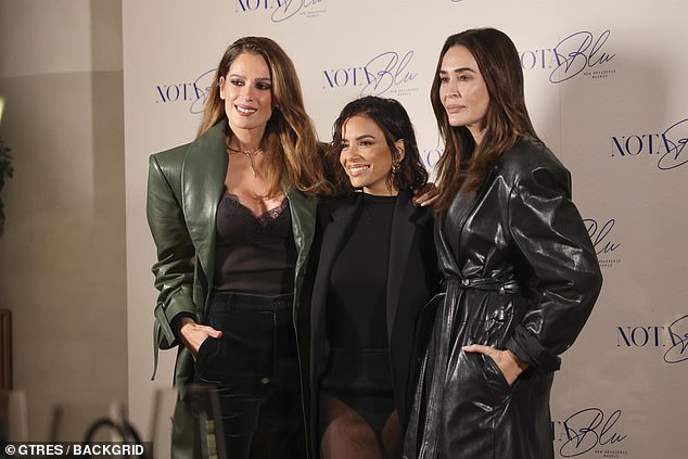During the glamourous dinner, Eva welcomed her guests as she posed for pictures alongside Mar Saura (left), Vicky Martin Berrocal (right), Amaury Nolasco and Maria Bravo