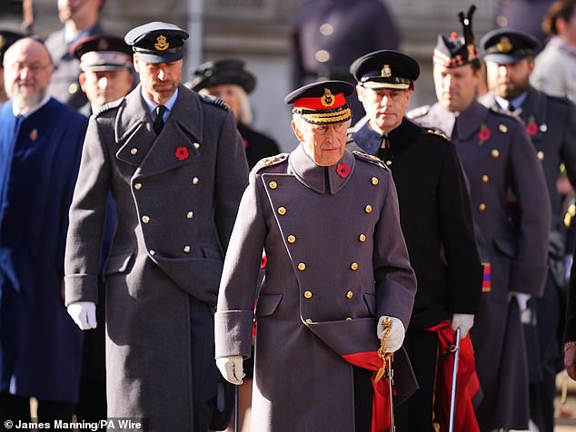 King Charles III followed by the Prince of Wales, (left) and the Duke of Edinburgh (right)