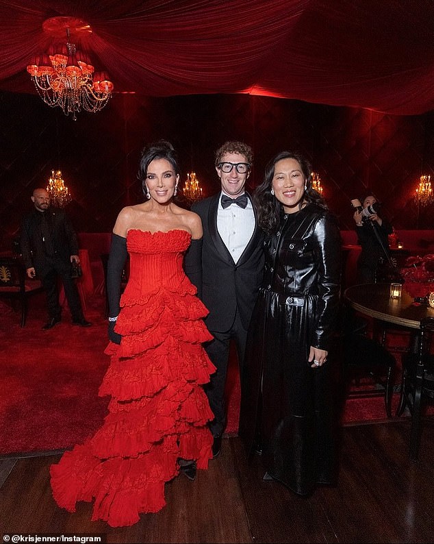 Jenner also posted a photo of herself standing beside Mark Zuckerberg and his wife Priscilla Chan