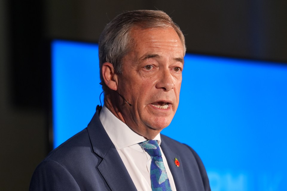 Reform UK leader Nigel Farage delivering a speech.