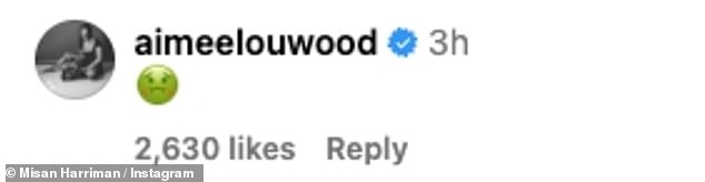 Aimee, who played free-spirited optimist Chelsea in series three of The White Lotus, quickly commented on Misan's post with a green nauseated-face emoji