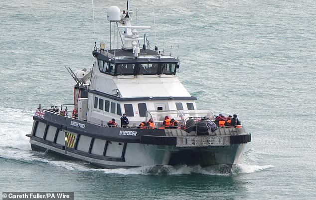 The UK Border Force catamaran, 'Defender', picked up scores of migrants mid-Channel yesterday and delivered them to Dover