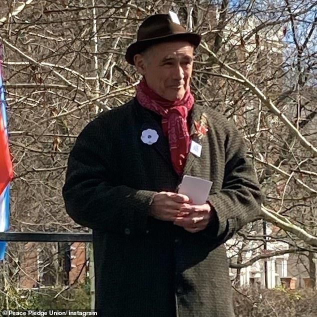 Oscar-winning actor Sir Mark Rylance pictured wearing a white poppy. The star has backed the movement which says Remembrance Sunday should be 'decolonised'