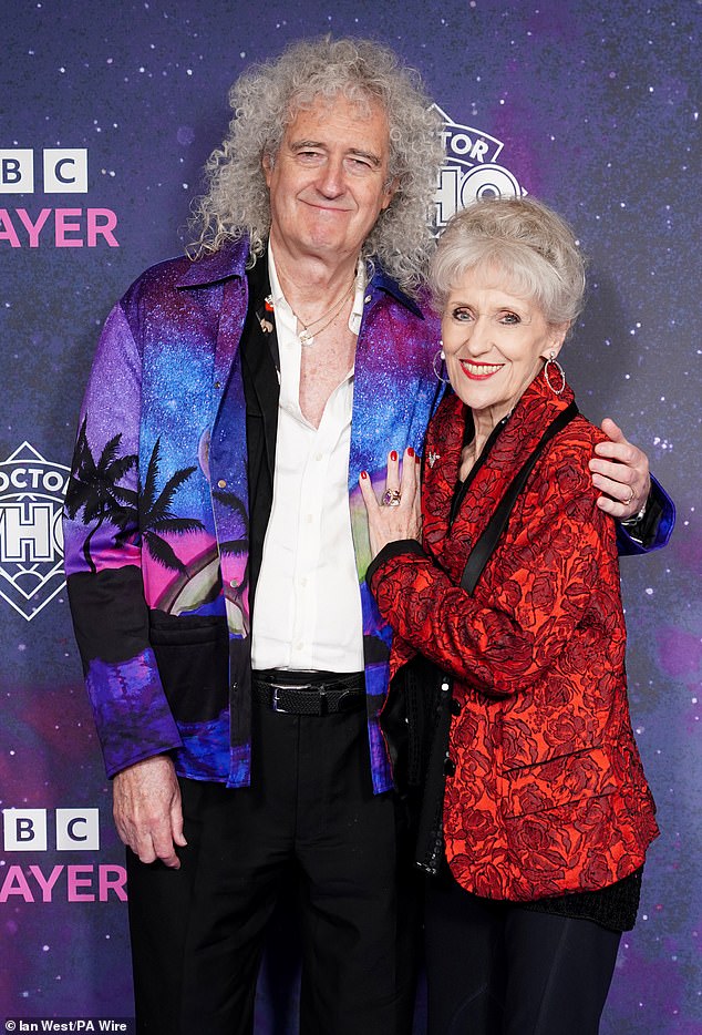 She lives with rock star husband Brian May (pictured together in March) in Surrey after leaving London in 2021