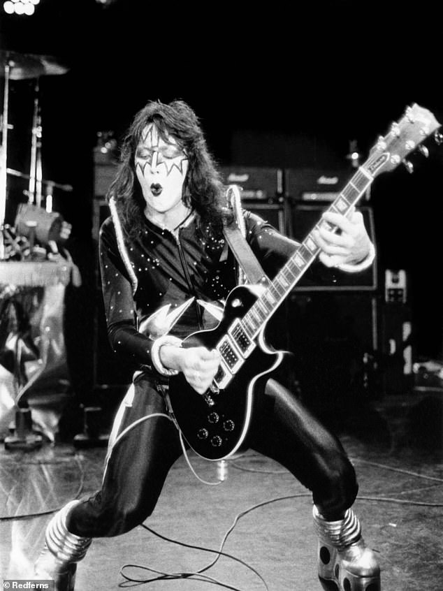 According to the Morris County Medical Examiner¿s Office in New Jersey, the original lead guitarist and co-founder of KISS died from blunt force trauma to the head following a fall at age 73 (seen in 1975)