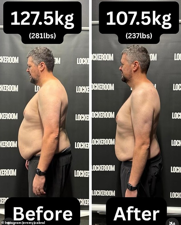 In April, Jeremy tipped the scales at 127.5kg but by August he weighed 107.5kg