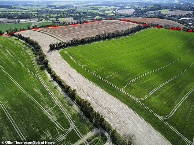 The potential development area near Alton, the proposed site is marked inside a red dotted line