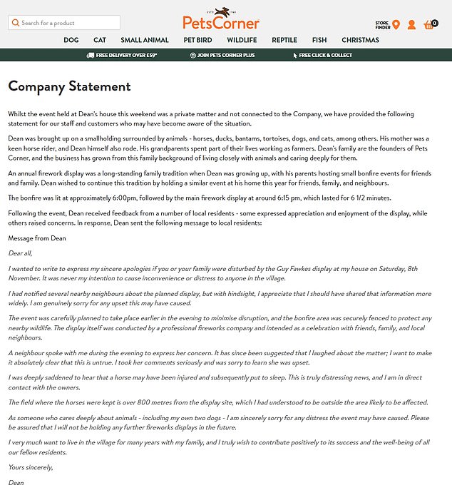 Pets Corner issued a statement distancing itself from the event, stressing it was a private matter and not company-related