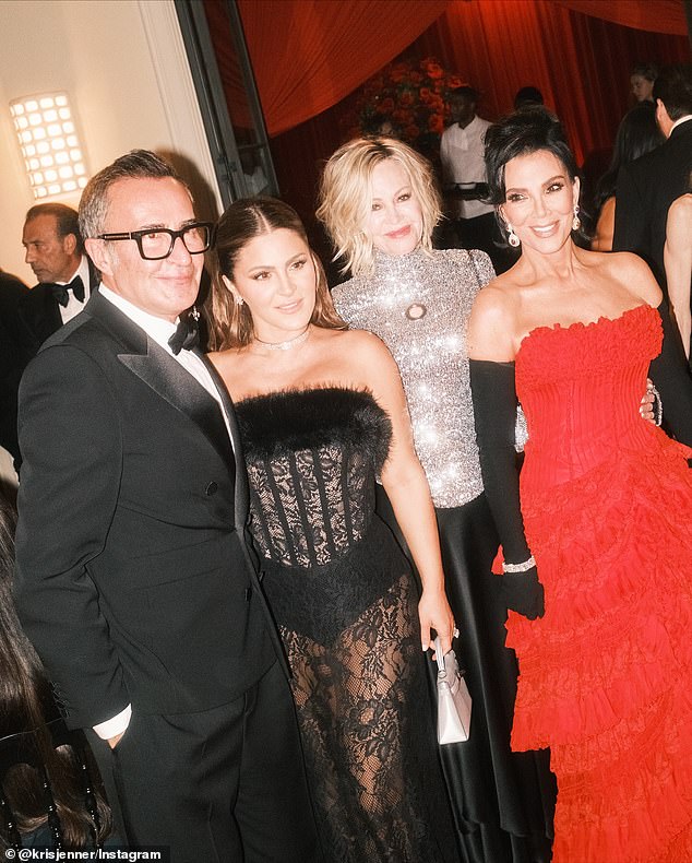 Kris rubbed elbows with Melanie Griffith, who shined in a silver sequined top and a black satin skirt