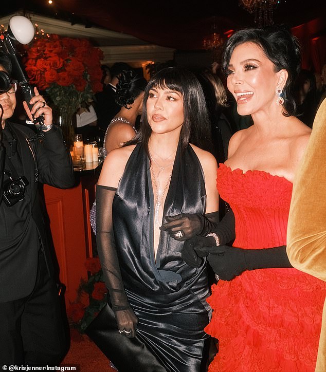 She looked gorgeous in one snap with her daughter Kourtney who wore a plunging black silk dress