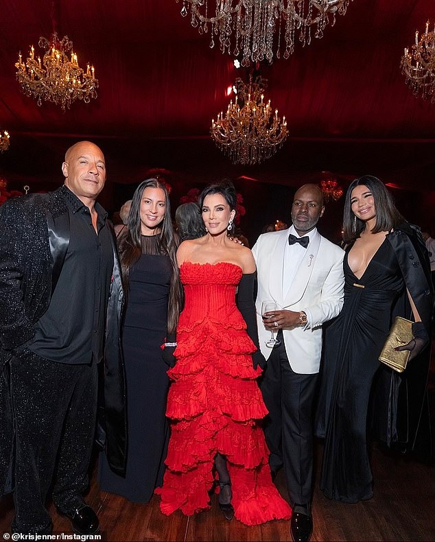 The star of the evening managed to draw Hollywood stars, including the Fast & Furious icon Vin Diesel (left), who wore a sparkling black tuxedo with an untucked black shirt