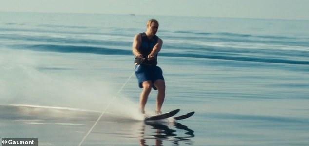 Putin's well documented passion for physical outdoor activities is also featured with Law seen working out and jet-skiing as the Russian leader