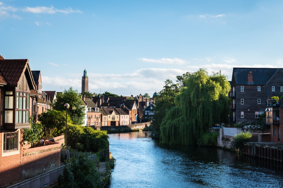 Riverside scene in Norwich, England