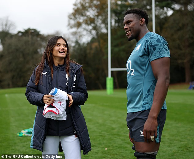 The tennis star joined in on the action with the team during their training at Pennyhill Park
