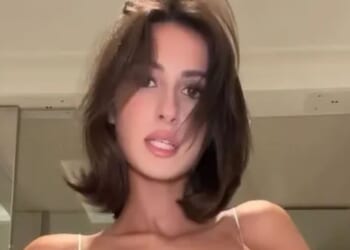 Bianca Censori's sister Angelina stuns as she goes braless in see-through lace dress