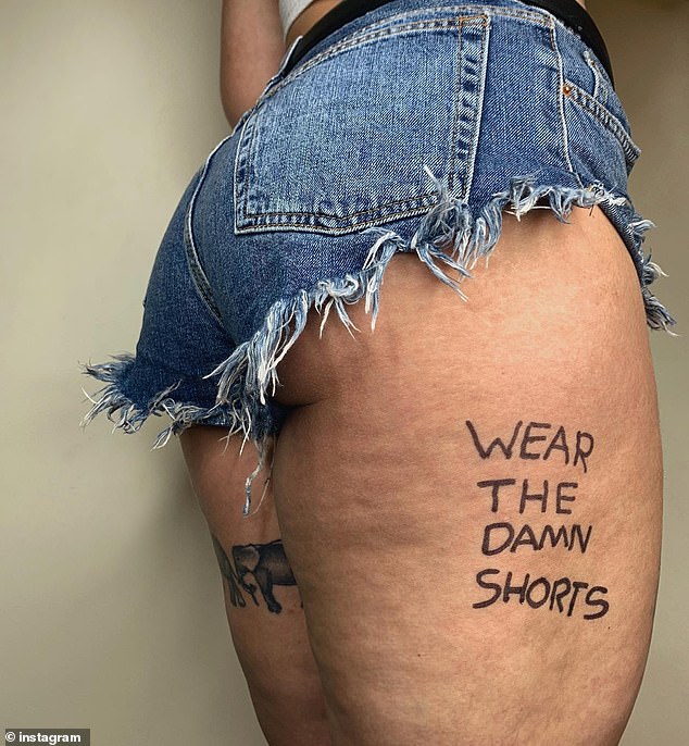 The Instagram fitness coach became a viral star in 2020 during the Covid pandemic when she posted a picture of the slogan - a rallying cry for body confidence - on her thigh