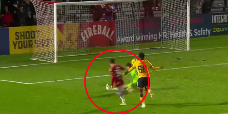 Man Utd legend's son scores twice for Class of '92-backed Salford including sublime chip in Vertu Trophy