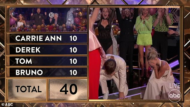 Robert and Witney fell to their knees in shock after they were awarded a perfect score of 40, the first time anyone had earned a perfect score for season 34