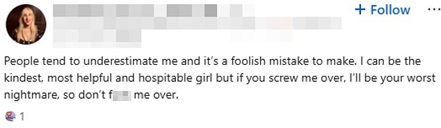 A worrying message Taylor posted on social media during her stalking campaign