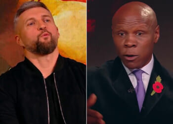 Watch moment Chris Eubank Sr furiously confronts Carl Froch over 'consequences' of son's rematch with Conor Benn