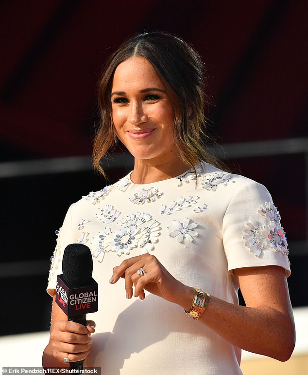 Prince Harry later gave Meghan his late mother Princess Diana's 24-carat gold Tank Francaise watch as a gift after their wedding